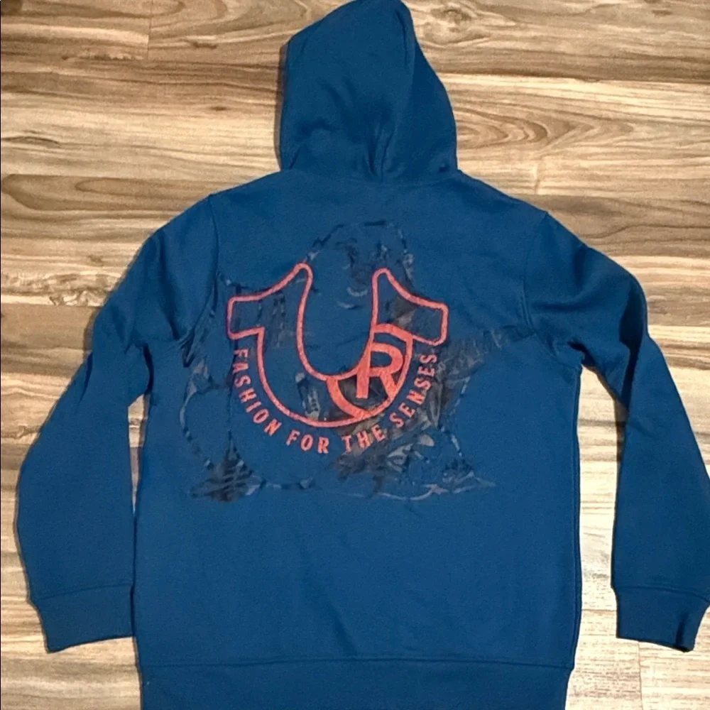 True Religion Textured Zip Up Hoodie Poseidon Color Men’s Size L Buddha NWOT